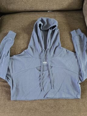 AYBL Slate Blue Cropped Hoodie with Front Cutout